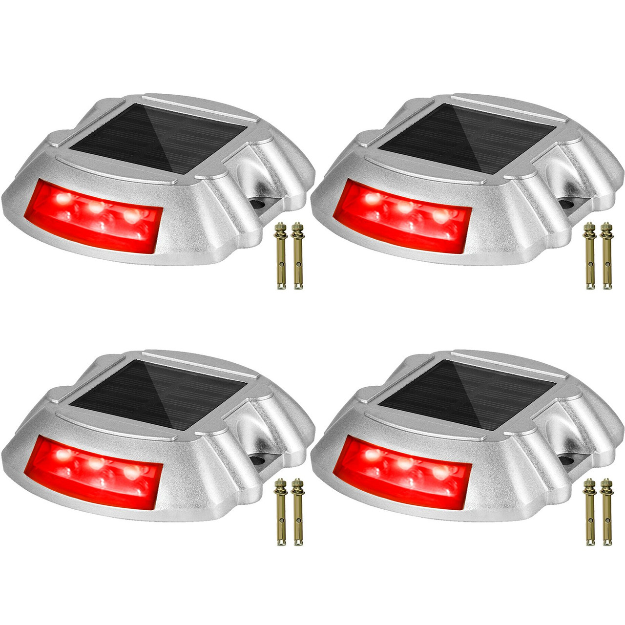 Driveway Lights, 4-Pack Solar Driveway Lights with Switch Button, Solar Deck Lights Waterproof, Wireless Dock Lights 6 LEDs for Path Warning Garden Walkway Sidewalk Steps, LED Bright Red