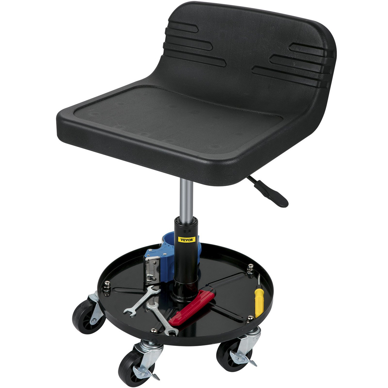 Rolling Garage Stool, 300LBS Capacity, Adjustable Height from 15.7 in to 20.5 in, Mechanic Seat with 360-degree Swivel Wheels and Tool Tray, for