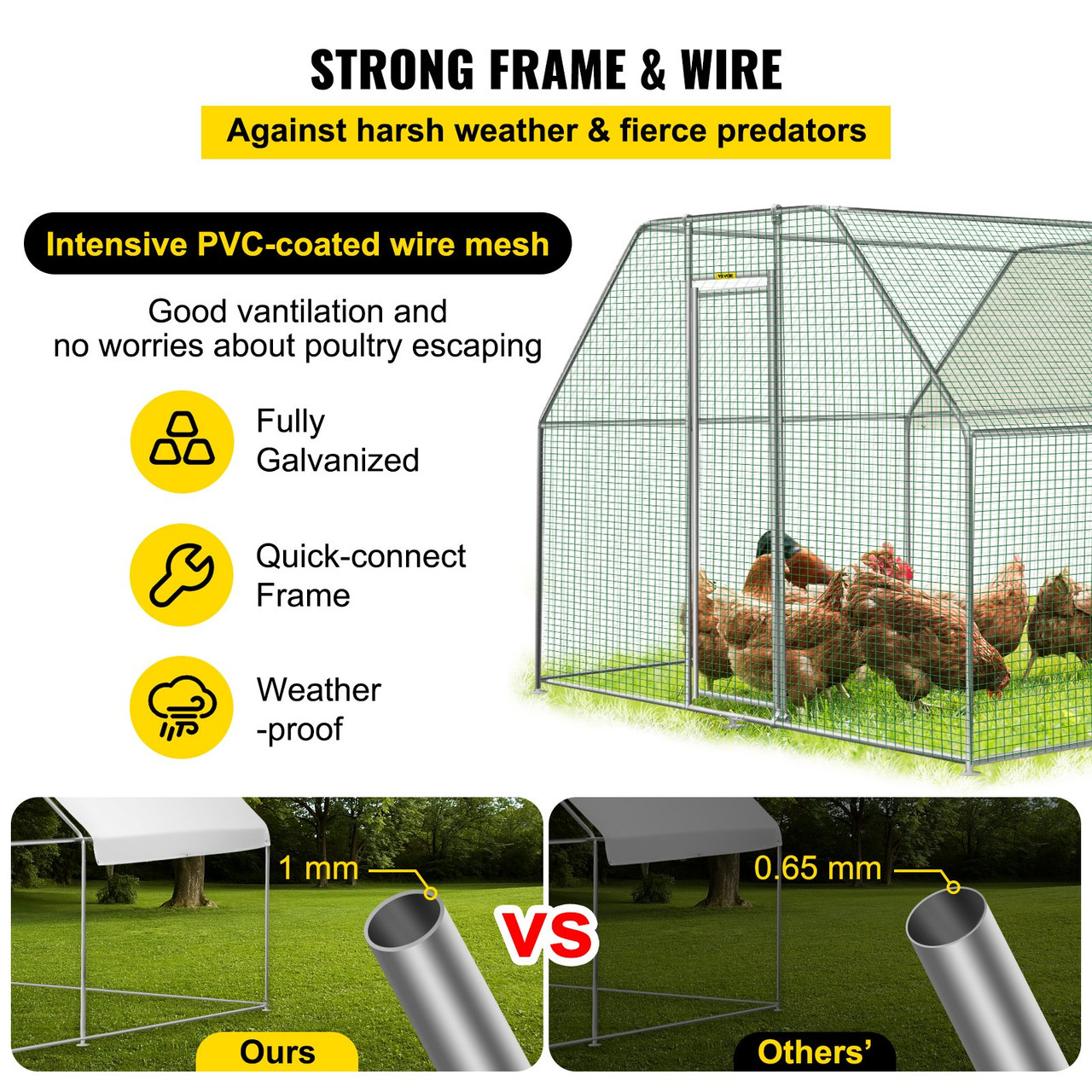 Large Metal Chicken Coop with Run, Walk-in Chicken Runs for Yard with Waterproof Cover, Outdoor Poultry Cage Hen House for Farm Use, 12.8x9.8x6.5ft Large Area for Duck Coops and Rabbit Runs