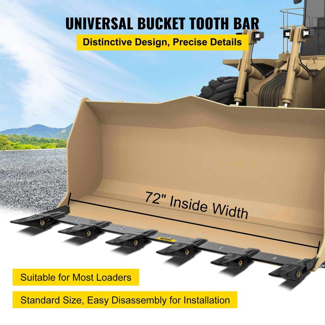 Bucket Tooth Bar, 48'' Inside Bucket Width Tractor Bucket Teeth, 9.84'' Teeth Space Tooth Bar for Loader Bucket 23TF, Bolt on Tooth Bucket Enables Penetration of Compacted Soil