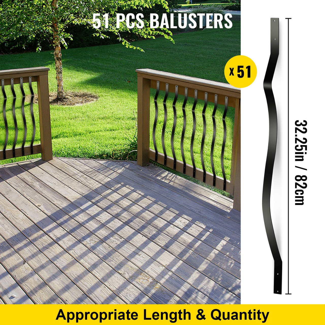 Deck Balusters, 51 Pack Metal Deck Spindles, 36"x0.75" Staircase Baluster with Screws, Aluminum Alloy Deck Railing for Wood and Composite Deck, Circle Baluster for Outdoor Stair Deck Porch