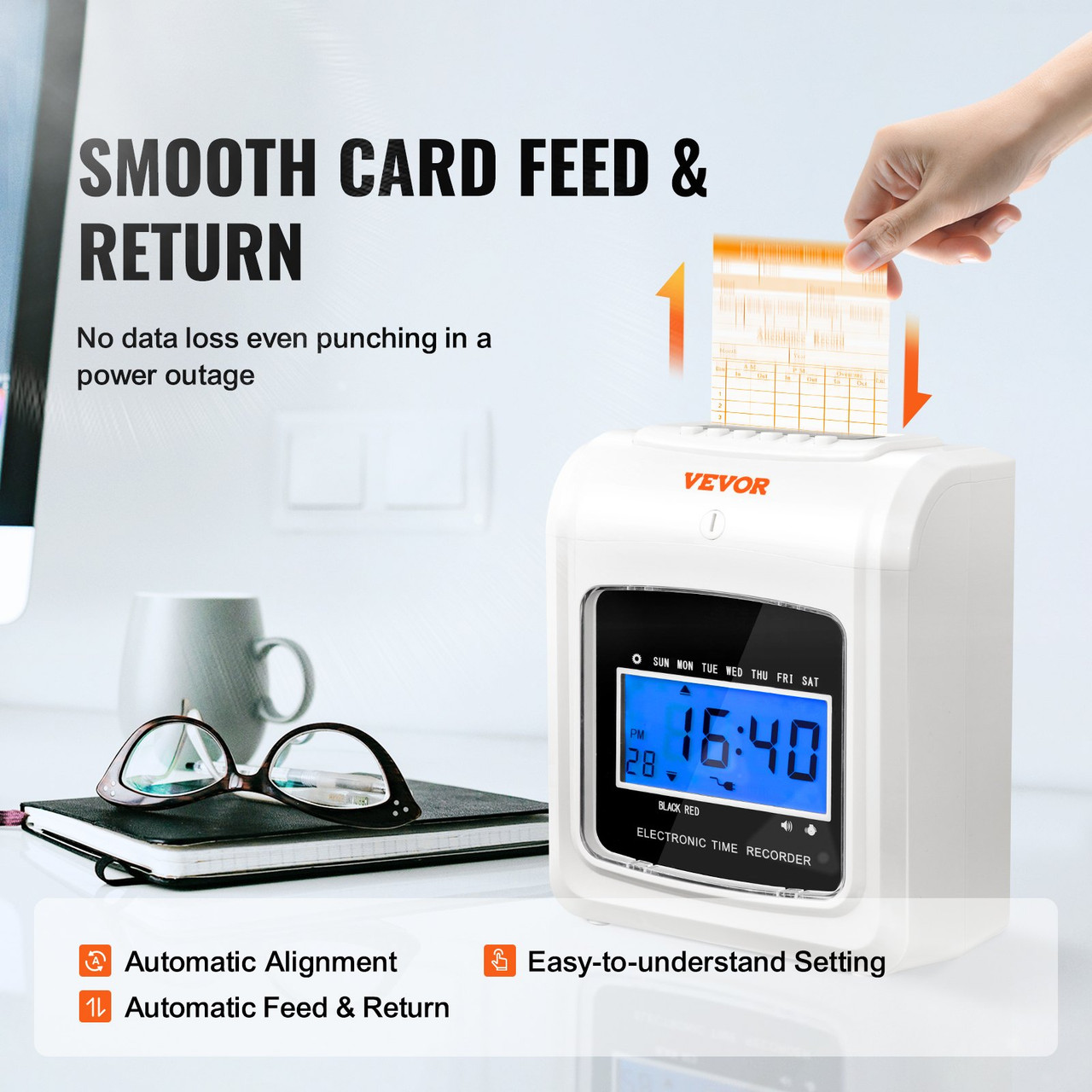 Punch Time Clock, Time Tracker Machine for Employees of Small Business, 6 Punches per Day, Time Clock Punch Machine Includes 2 Time Cards, 1 Ink Ribbon and 2 Security Keys