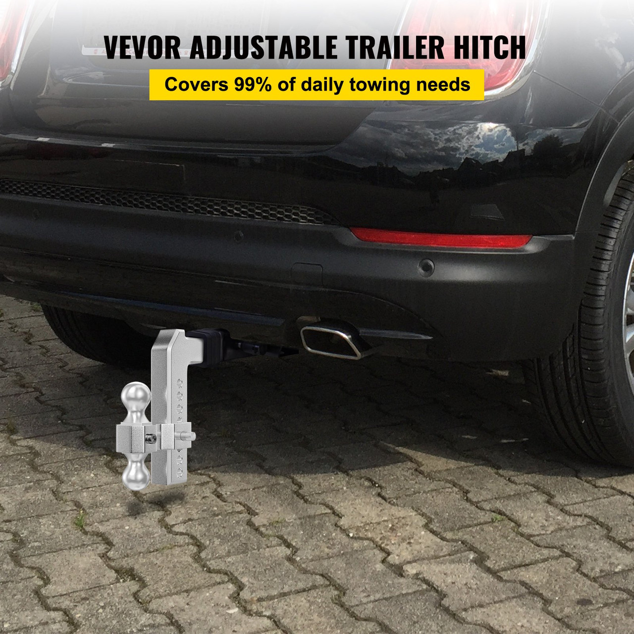 Adjustable Trailer Hitch, Fits 2" Receiver, 8" Drop Ball Mount Hitch w/ Forged Aluminum Shank & Two Iron Balls, 12500 LBS Towing Capacity for Most Common Needs, Dual Locking Pins Included