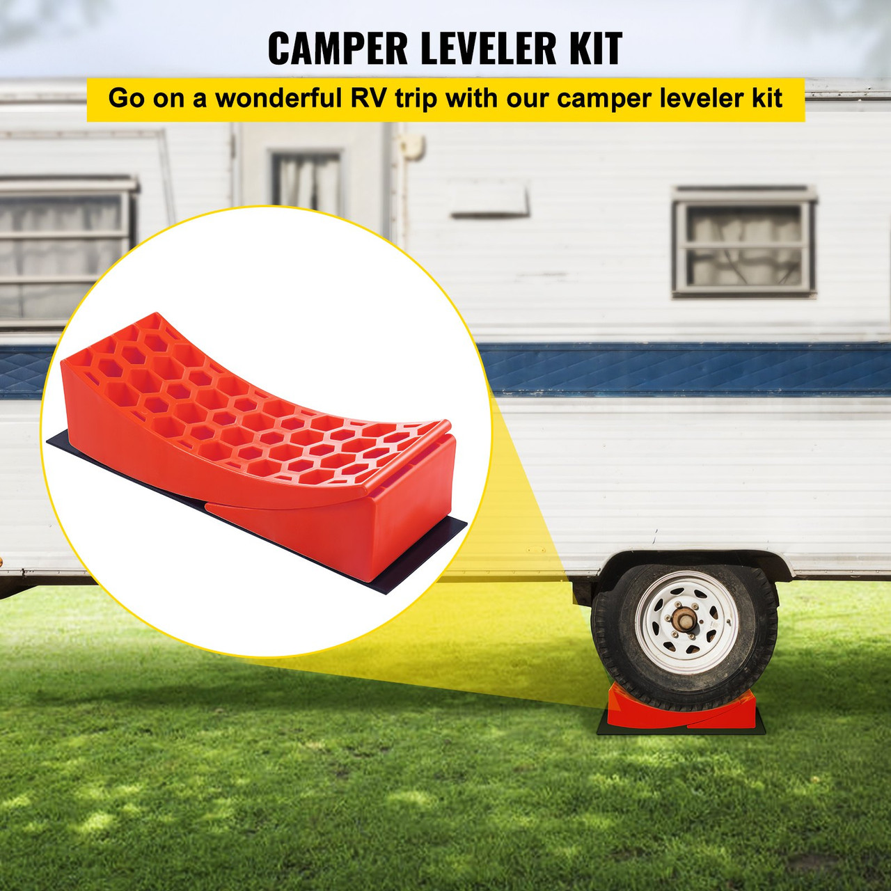 Camper Leveler, 14 Pack, HDPE RV Leveling Blocks, Includes Two Curved Levelers, Four Chocks, Four Pads, Two Anti-Slip Mats, One Step & Carry Bag, Heavy Duty Leveler for Camper Up to 35,000 Lbs