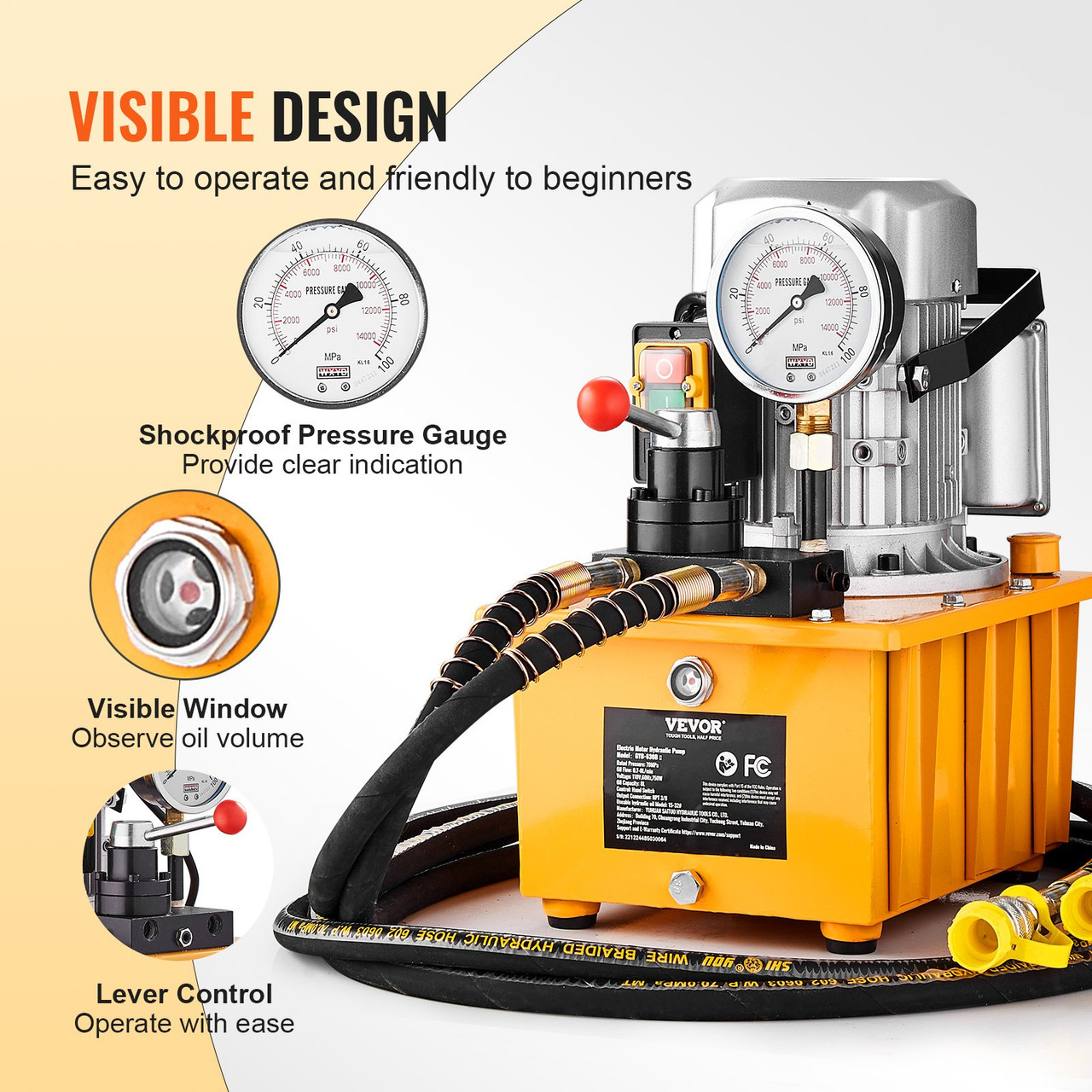 Electric Hydraulic Pump, 10000 PSI 750W 110V, 488 in³/8L Capacity, Double Acting Manual Valve, Electric Driven Hydraulic Pump Power Pack Unit with Lever Switch for Punching/Bending/Jack Machines