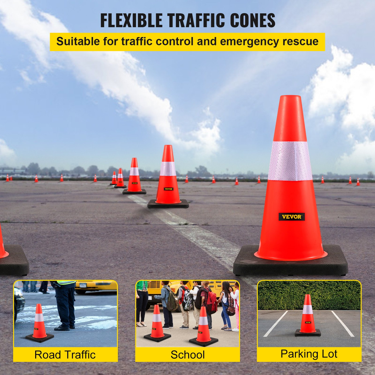 Safety Cones, 18 in/45 cm Height, 5 PCS PVC Orange Traffic Cone with Reflective Collar and Black Weighted Base, Used for Traffic Control, Driveway Road Parking and School Improvement