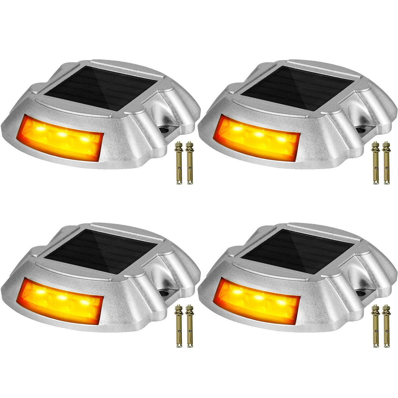 Driveway Lights, 4-Pack Solar Driveway Lights with Switch Button, Solar Deck Lights Waterproof, Wireless Dock Lights 6 LEDs for Path Warning Garden Walkway Sidewalk Steps, LED Bright Orange