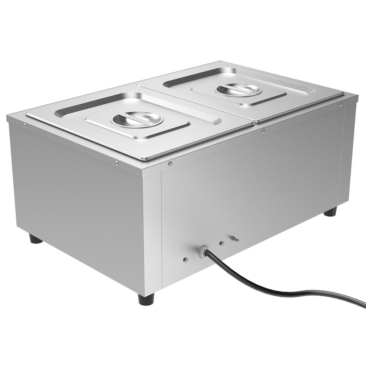 2-Pan Commercial Food Warmer, 2 x 12QT Electric Steam Table, 1500W Professional Countertop Stainless Steel Buffet Bain Marie with 86-185°F Temp Control for Catering and Restaurants, Silver