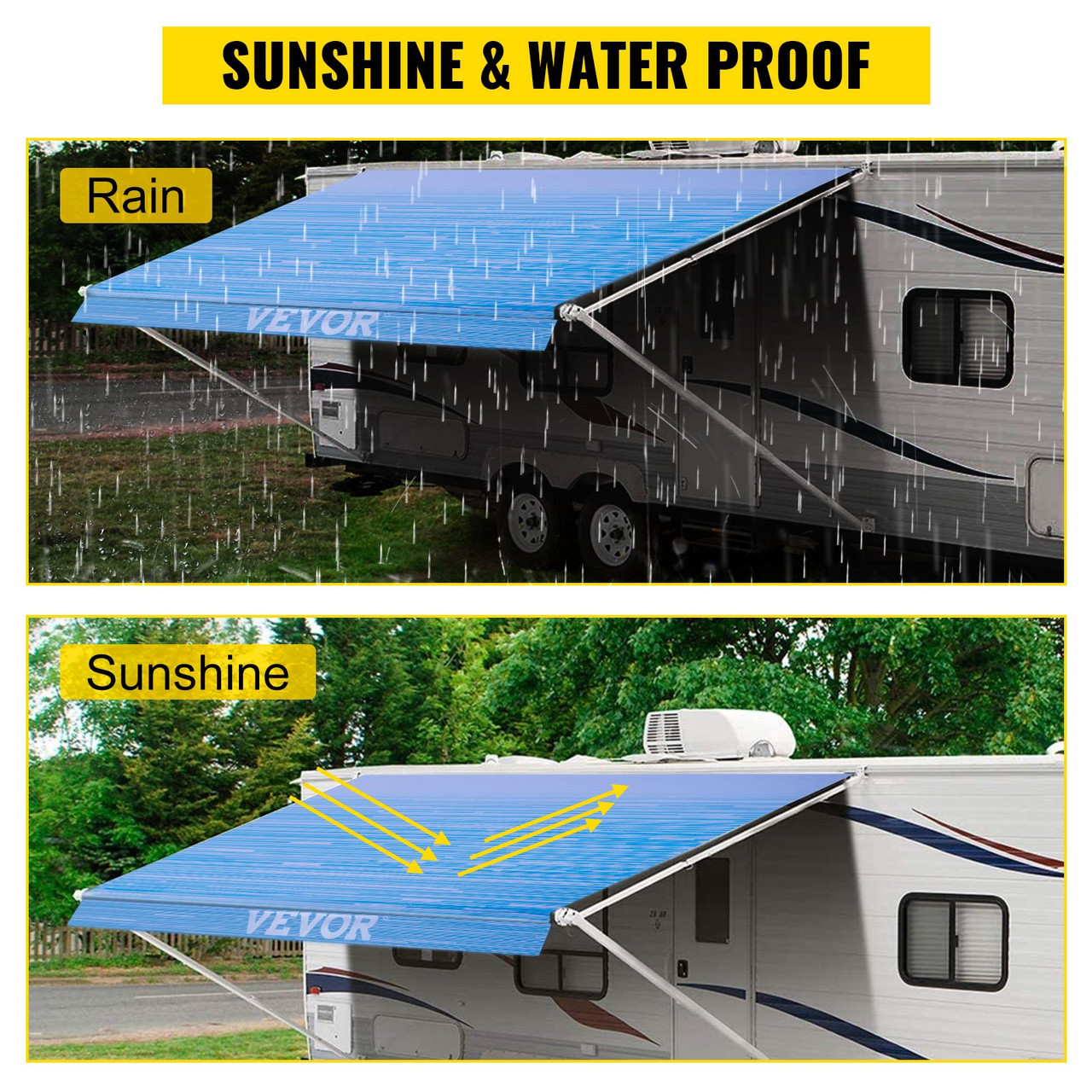 RV Awning 19' Camper Awning Fabric, Trailer Awning Canopy Patio Camping Car Awning, Durable 15oz Vinyl Roller Tube for RV, Van, SUV, Patio Awning Replacement Ocean Blue Fade