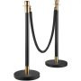 Crowd Control Stanchion, Set of 6 Pieces Stanchion Set, Stanchion Set with 5 ft/1.5 m Black Velvet Rope, Black Crowd Control Barrier w/Sturdy Concrete and Metal Base â€“ Easy Connect Assembly