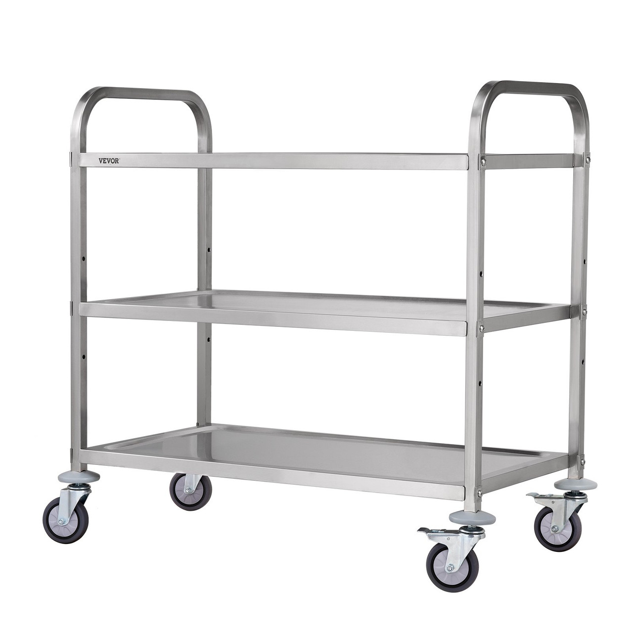 Kitchen Utility Cart, 3 Tiers, Wire Rolling Cart w/ 450LBS Capacity, Steel Service Cart on Wheels, Metal Storage Trolley w/ 80mm Basket Curved Handle PP Liner 6 Hooks, for Indoor and Outdoor Use