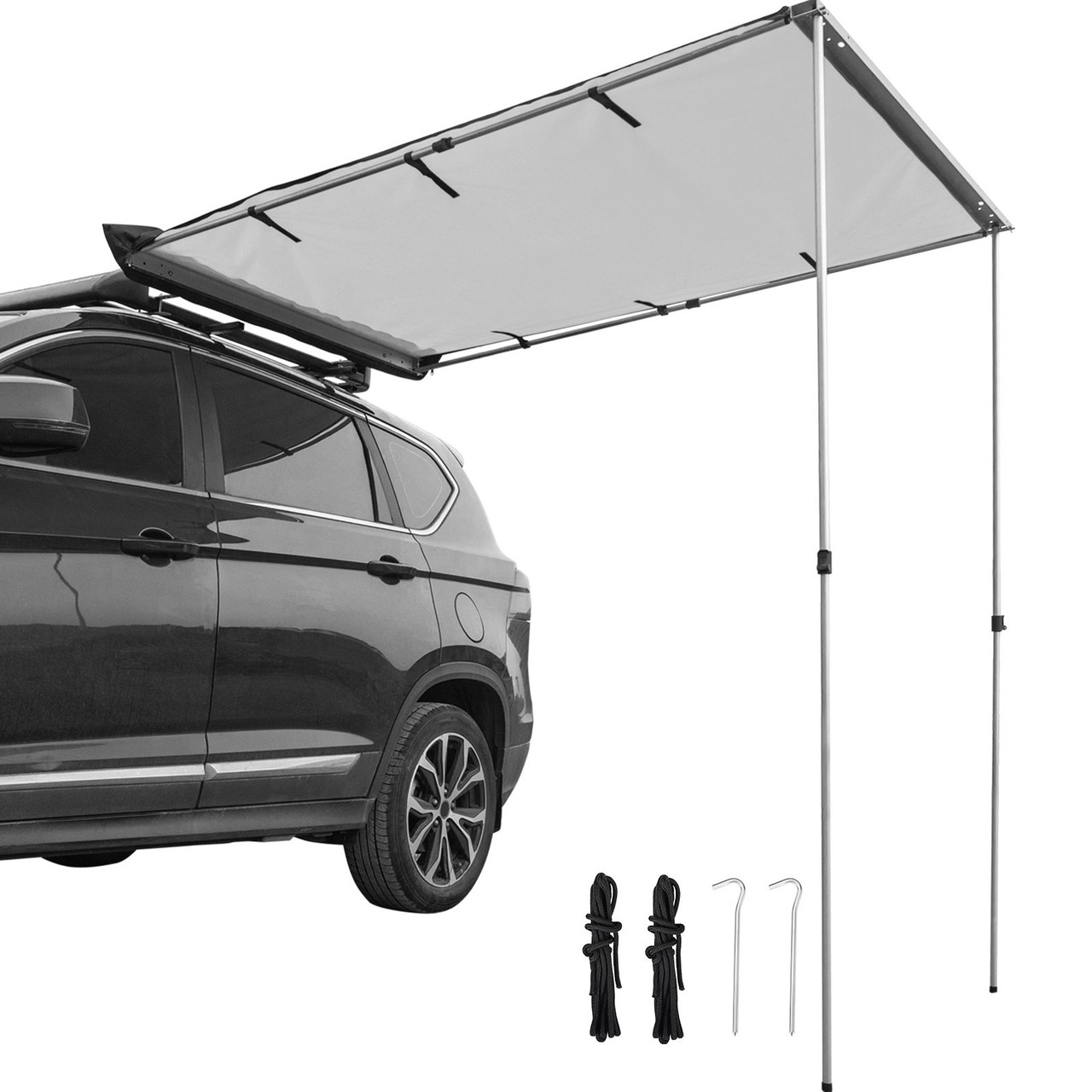 Car Side Awning, 7.6'x8.2', Pull-Out Retractable Vehicle Awning Waterproof UV50+, Telescoping Poles Trailer Sunshade Rooftop Tent w/ Carry Bag for Jeep/SUV/Truck/Van Outdoor Camping Travel, Grey