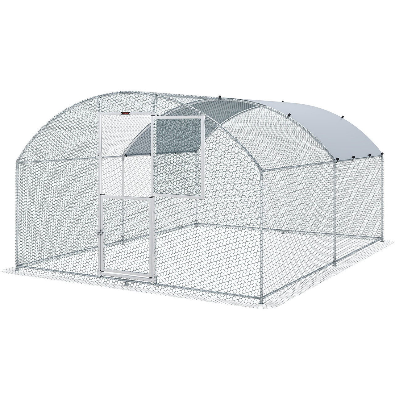 Large Metal Chicken Coop with Run, Walkin Chicken Coop for Yard with Waterproof Cover, 13.1 x 9.8 x 6.6 ft, Dome Roof Large Poultry Cage for Hen House, Duck Coop and Rabbit Run, Silver