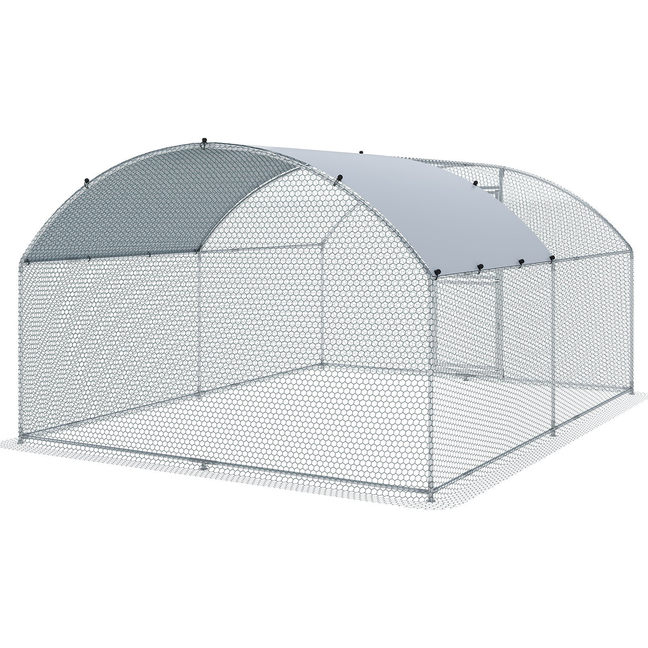 Large Metal Chicken Coop with Run, Walkin Chicken Coop for Yard with Waterproof Cover, 13.1 x 9.8 x 6.6 ft, Dome Roof Large Poultry Cage for Hen House, Duck Coop and Rabbit Run, Silver