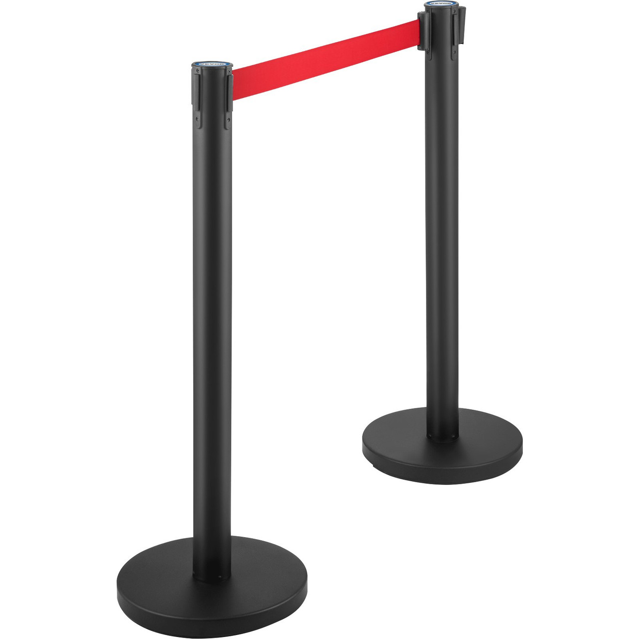 Crowd Control Stanchion, Set of 6 Pieces Stanchion Set, Stanchion Set w/ 6.6 ft/2 m Red Retractable Belt, Crowd Control Barrier w/Rubber Base  Easy Connect Assembly for Crowd Control (Black)