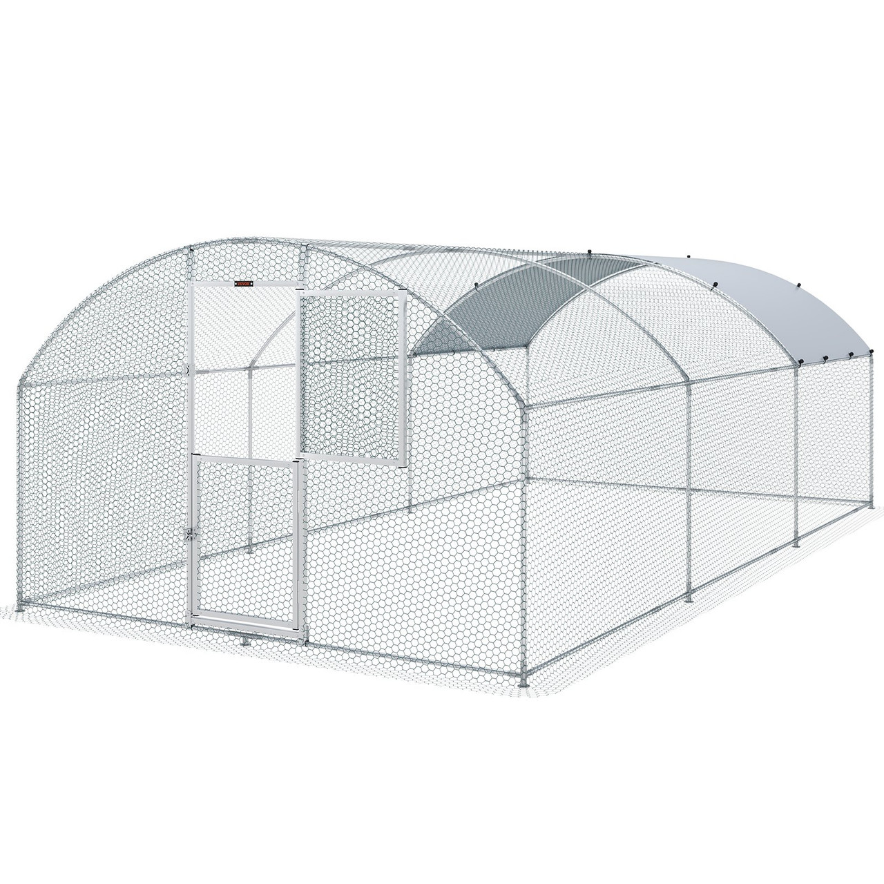 Large Metal Chicken Coop with Run, Walkin Chicken Coop for Yard with Waterproof Cover, 19.7 x 9.8 x 6.6 ft, Dome Roof Large Poultry Cage for Hen House, Duck Coop and Rabbit Run, Silver