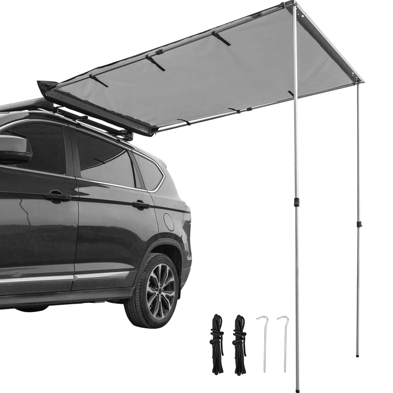 Car Side Awning, 6.6'x8.2', Pull-Out Retractable Vehicle Awning Waterproof UV50+, Telescoping Poles Trailer Sunshade Rooftop Tent w/ Carry Bag for Jeep/SUV/Truck/Van Outdoor Camping Travel, Grey