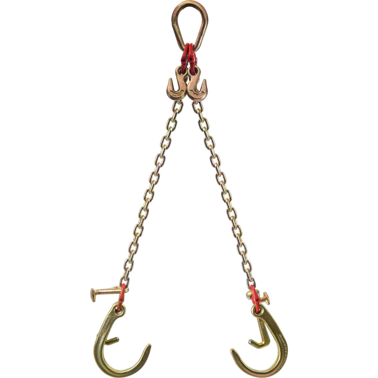 J Hook Chain, 5/16 in x 2 ft Tow Chain Bridle, Grade 80 J Hook Transport Chain, 9260 Lbs Break Strength with TJ Hook & Grab Hook, Heavy Duty Pear Link Connector and Chain Shorteners