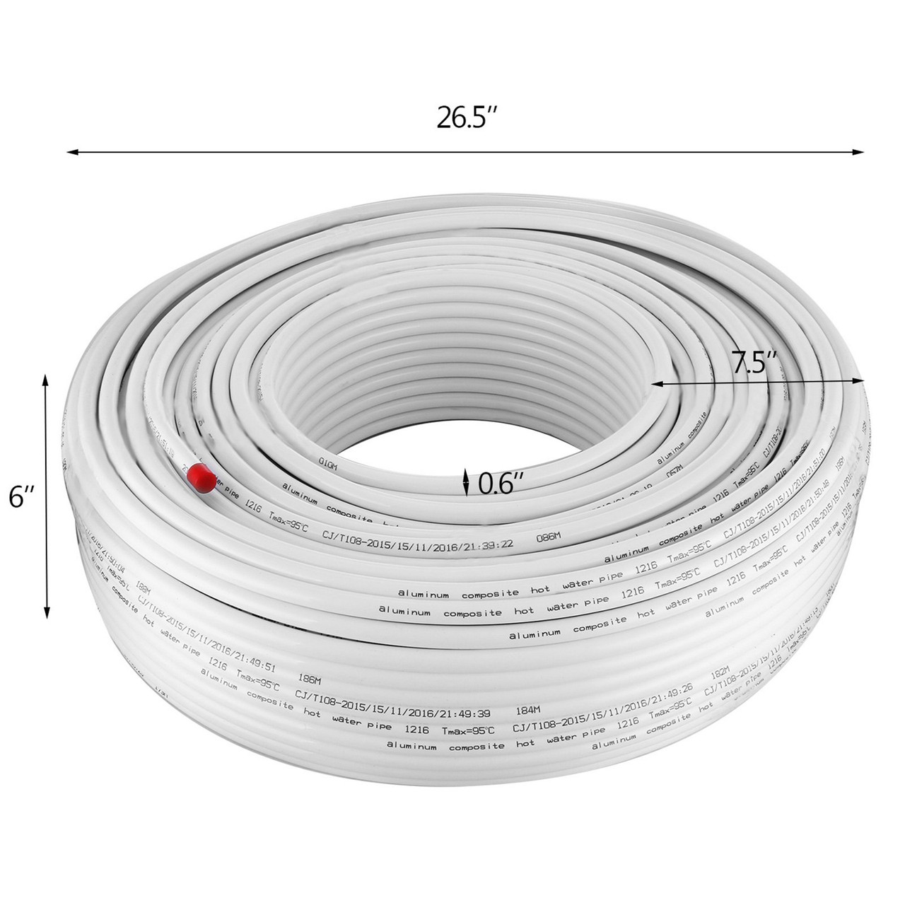 656Ft Roll of 1/2" PEX-AL-PEX Tubing Oxygen Barrier Radiant Floor PEX Pipe Radiant Heat Floor Heating Plumbing 200M Inner Aluminum Layer PEX Tubing Pipe (1/2" O2-Barrier, 656Ft/White) (100-28460)