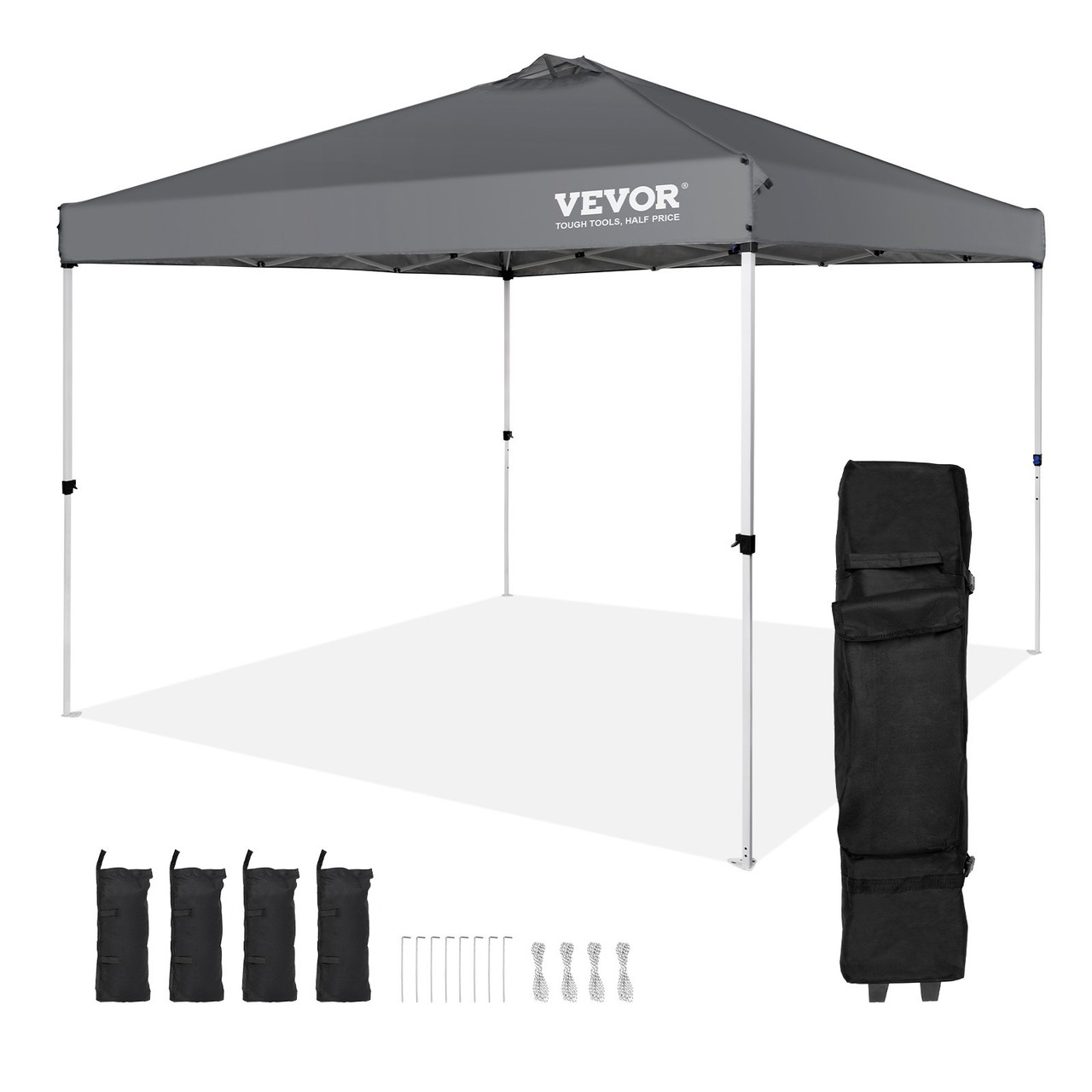 Pop Up Canopy Tent, 10 x 10 ft, 250 D PU Silver Coated Tarp, with Portable Roller Bag and 4 Sandbags, Waterproof and Sun Shelter Gazebo for Outdoor Party, Camping, Commercial Events, Dark Gray (100-21718)