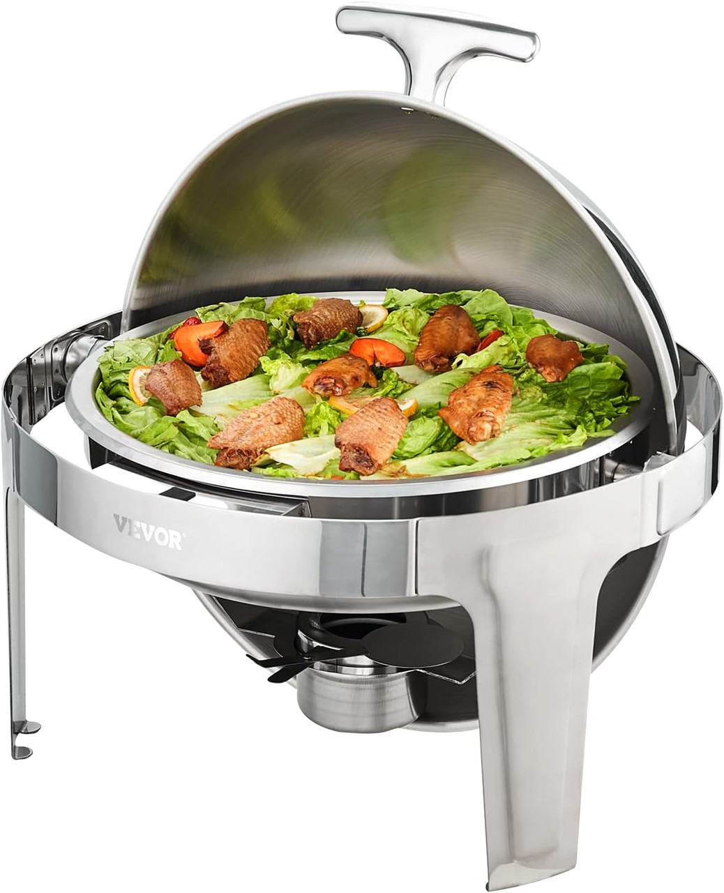 Roll Top Chafing Dish Buffet Set, 6 Qt 2 Pack, Stainless Steel Chafer with 2 Full Size Pans, Round Catering Warmer Server with Lid Water Pan Stand Fuel Holder, for at Least 5 People Each