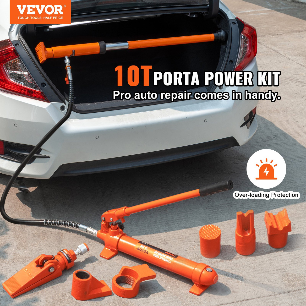 10 Ton Porta Power Kit, Hydraulic Ram with Pump, Car Jack with 4.6 ft/1.4 m Oil Hose, Bent Frame Repair Tool with Storage Case for Automotive, Garage, Heavy Equipment, Mechanic (22046 LBS) (100-52829)