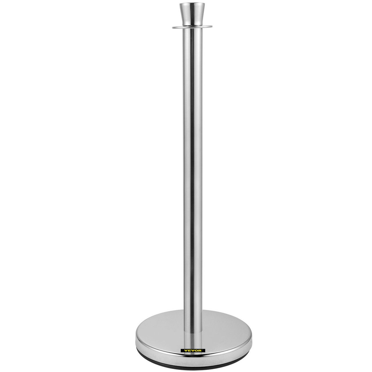 Crowd Control Stanchion, Set of 2 Pieces Stanchion Set, Stanchion Set with 5 ft/1.5 m Red Velvet Rope, Silver Crowd Control Barrier w/Sturdy Concrete and Metal Base - Easy Connect Assembly (100-91060)