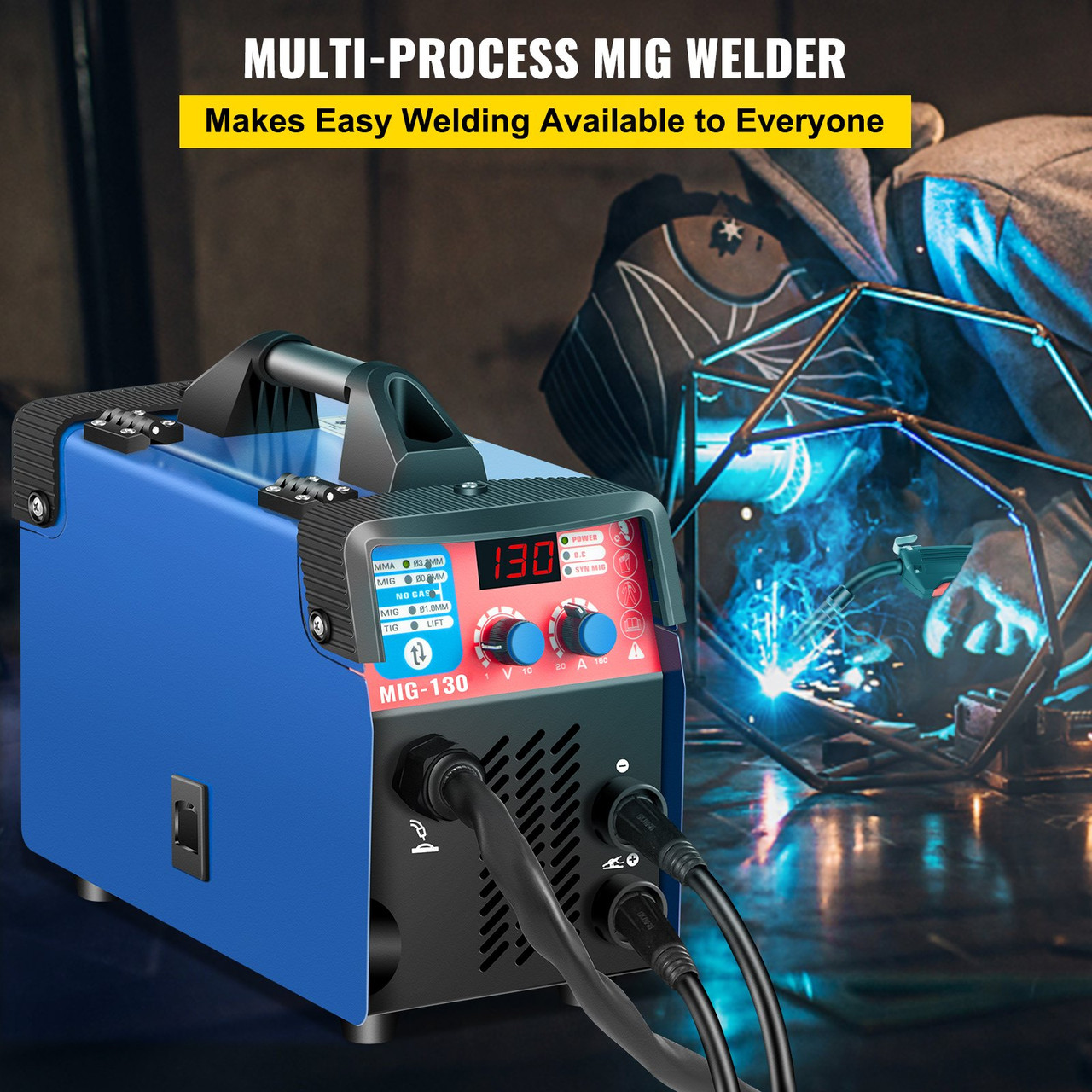 VEVOR MIG Welder, 130A Welding Machine, 3 in 1 Combo MMA/MIG/LIFT TIG Welder Machine, Flux Core Welder, MIG-130 Portable Welding Machine, mig welding equipment with 1 KG Welding Wire Stick Welder VEVOR MIG Welder, 130A Welding Machine, 3 in 1 Combo MMA/MIG/LIFT TIG Welder Machine, Flux Core Welder, MIG-130 Portable Welding Machine, mig welding equipment with 1 KG Welding Wire Stick Welder