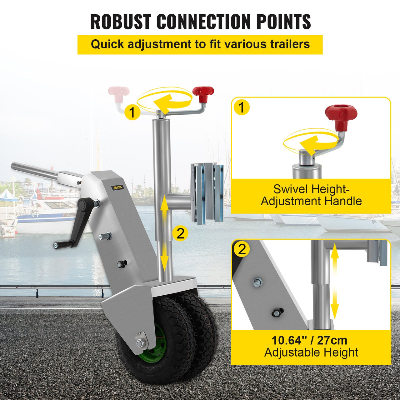 Manual Trailer Dolly, 5000lb Load Capacity Trailer Mover Valet w/ 6.3" Hitch Plate & 10.63" Wheels, 10.64" Adjustable Height, Heavy-Duty Trailer Jack Tug for Car, RV, Boat, and Travel Trailers