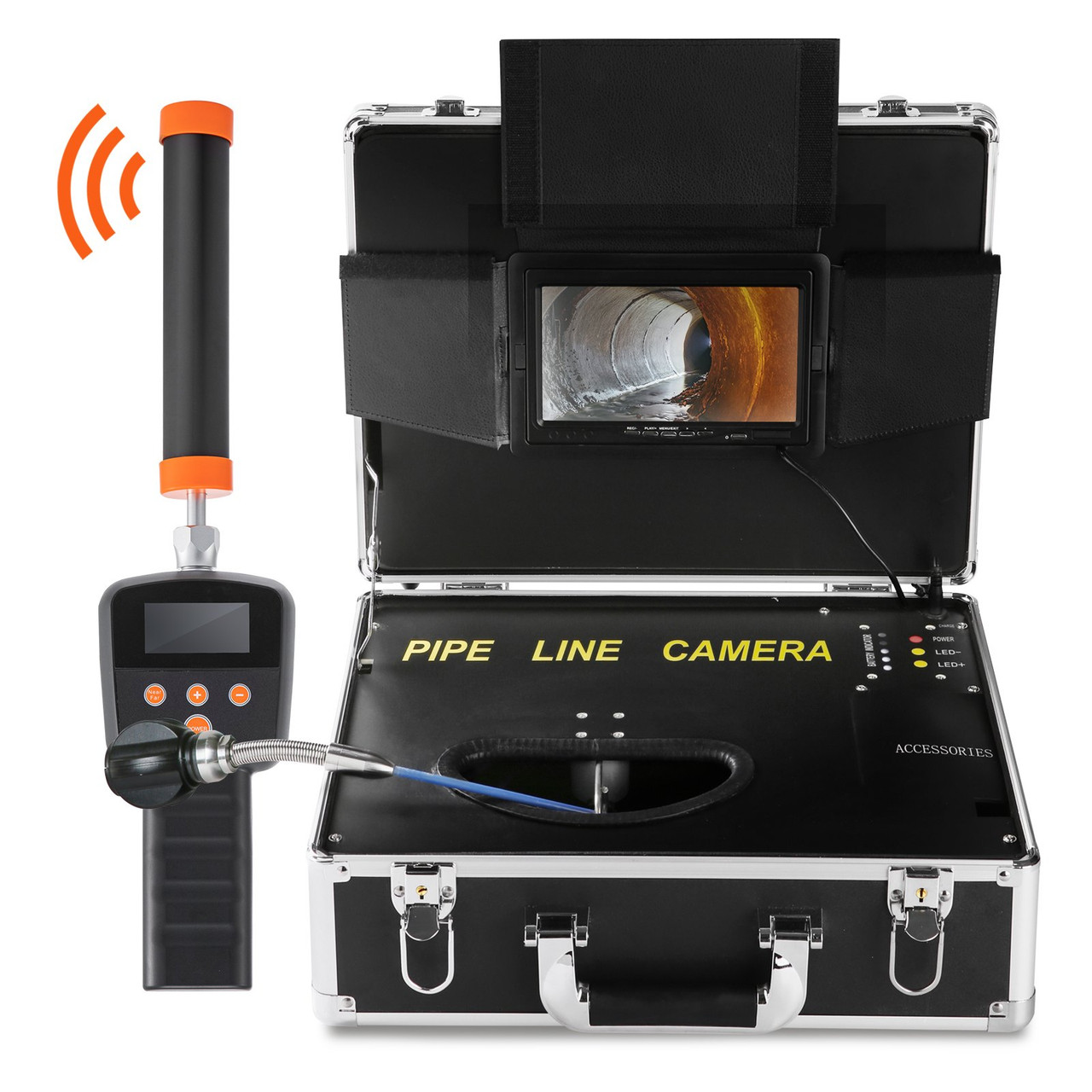 Sewer Camera with 512Hz Locator,100 ft/30 m, 7" Pipeline Inspection Camera with DVR Function, IP68 Camera with 12 Adjustable LEDs, A 16 GB SD Card for Sewer Line, Home, Duct Drain Pipe Plumbing