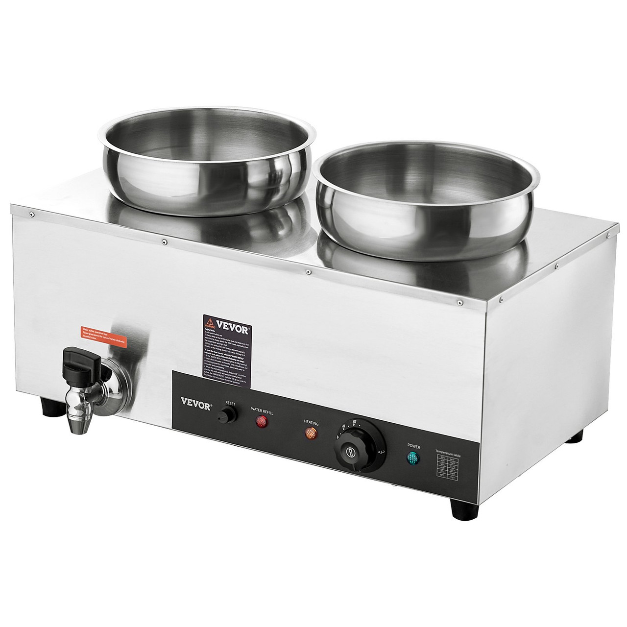 Electric Soup Warmer, Dual 7.4QT Stainless Steel Round Pot 86~185Â°F Adjustable Temp, 1200W Commercial Bain Marie with Anti-dry Burn and Reset Button, Soup Station for Restaurant, Buffet, Silver