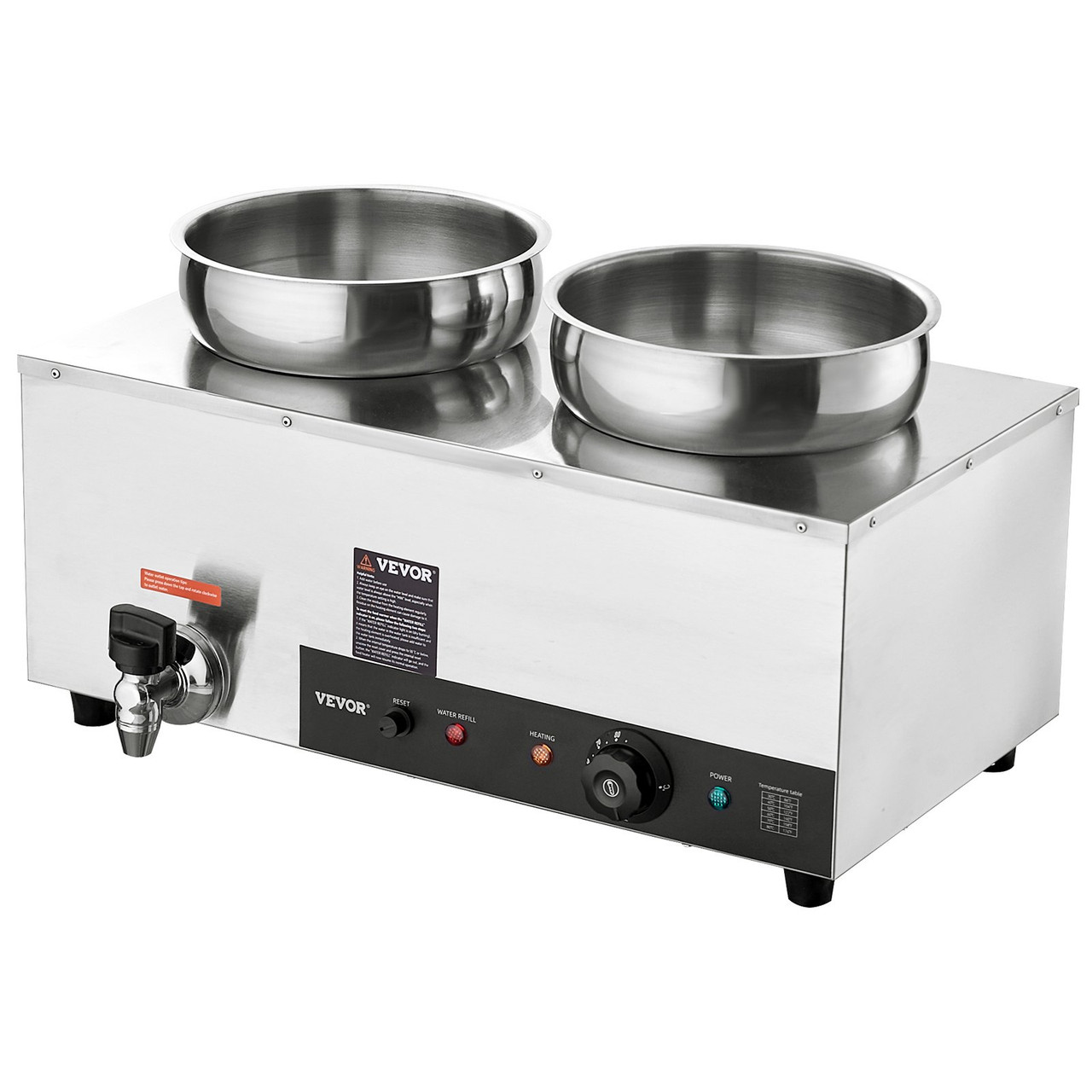 Electric Soup Warmer, Dual 7.4QT Stainless Steel Round Pot 86~185°F Adjustable Temp, 1200W Commercial Bain Marie with Anti-dry Burn and Reset Button, Soup Station for Restaurant, Buffet, Silver