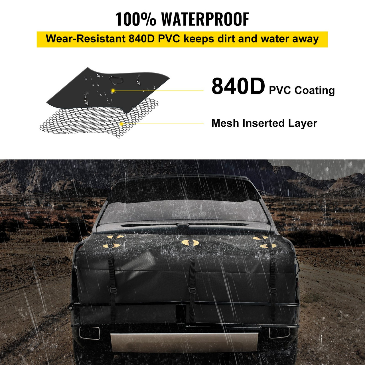 Hitch Cargo Carrier Bag, Waterproof 840D PVC, 47"x20"x20" (11 Cubic Feet), Heavy Duty Cargo Bag for Hitch Carrier with Reinforced Straps, Fits Car Truck SUV Vans Hitch Basket , Black