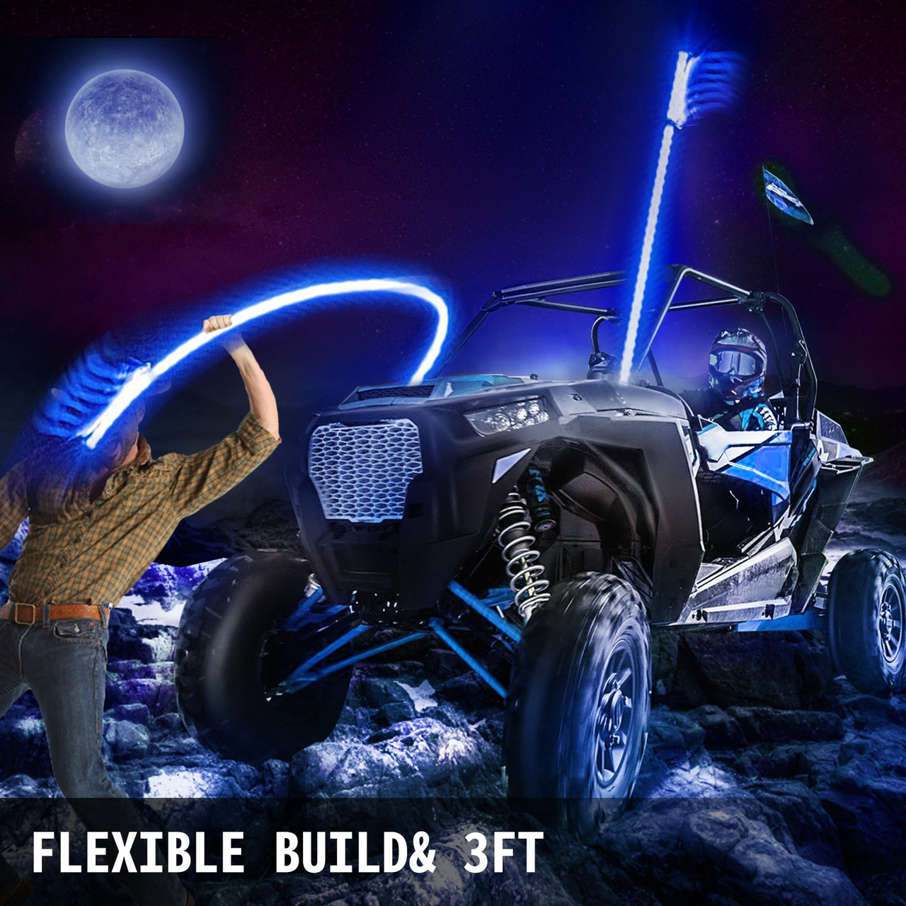 2PC 5FT 360Ã‚Â°Spiral LED Whip Lights RGB Color Lighted Whips Dancing/Chasing Light Antenna LED Whips Weatherproof, RF Wireless Remote for Sand Dune