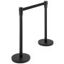 Crowd Control Stanchion, Set of 4 Pieces Stanchion Set, Stanchion Set with 6.6 ft/2 m Black Retractable Belt, Black Crowd Control Barrier w/Concrete and Metal Base - Easy Connect Assembly