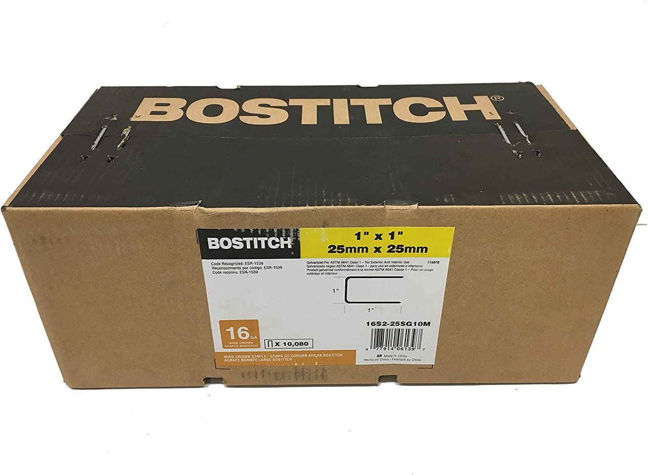 BOSTITCH 16S2-25SG10M 1" x 1" 16-Gauge Galvanized Heavy Wire Staples