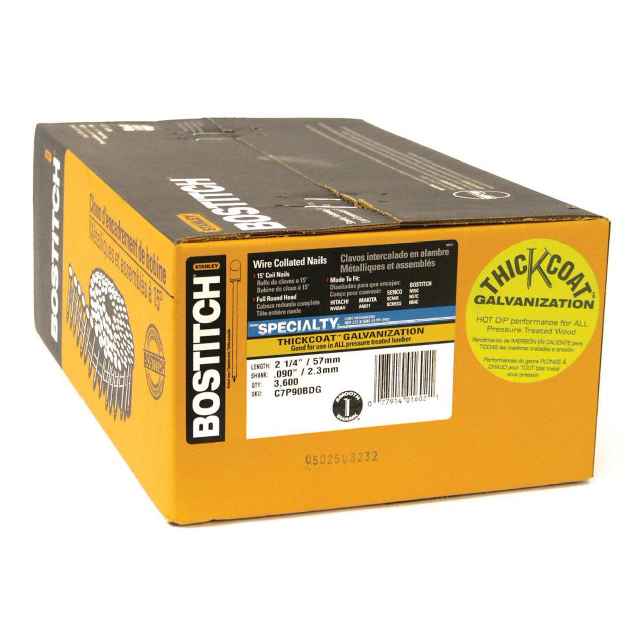 BOSTITCH 2-3/16" Smooth Shank 15Â° Coil Siding Nails 3,600 Count