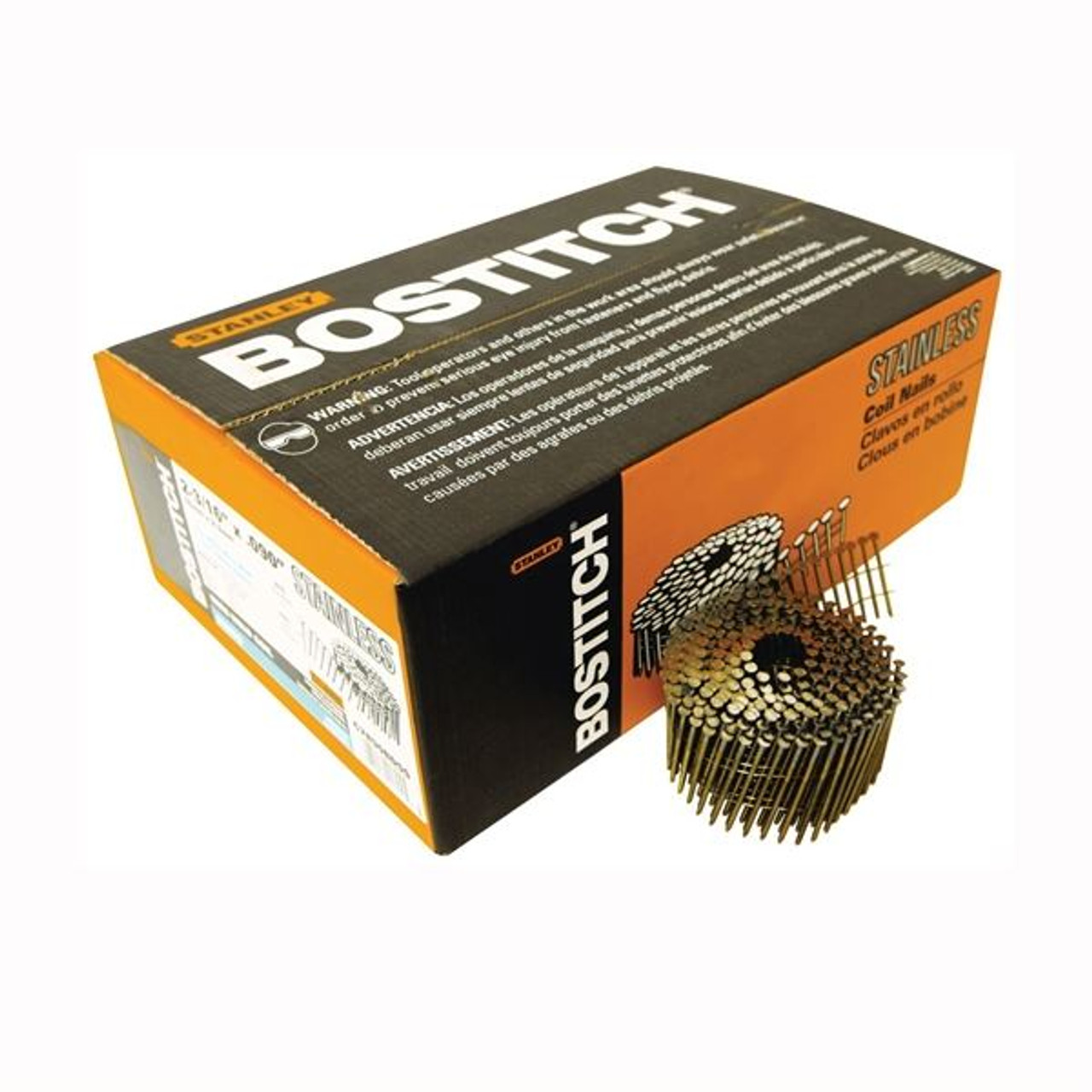 BOSTITCH Siding Nail, 2-3/16 in L, Stainless Steel, Ring Shank