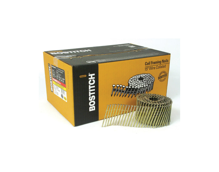BOSTITCH 15Â° Coil Framing Nails - 3 in - Steel - Diamond Point