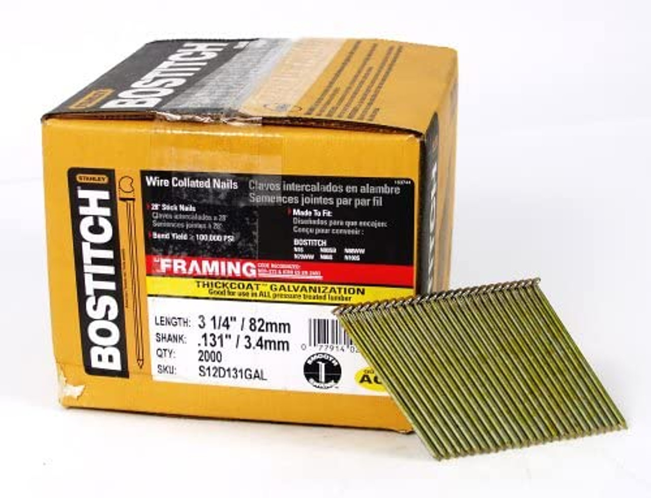BOSTITCH Thickcoat Clipped Head 3-1/4-Inch by .131-Inch by 28 Degree Wire Collated Framing Nail