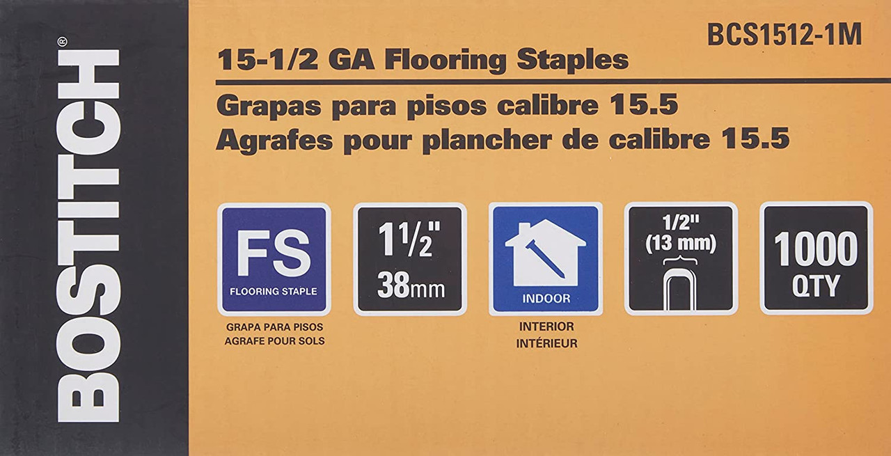 BOSTITCH Flooring Staples, Hardwood, 15-1/2 GA, 1-1/2-Inch