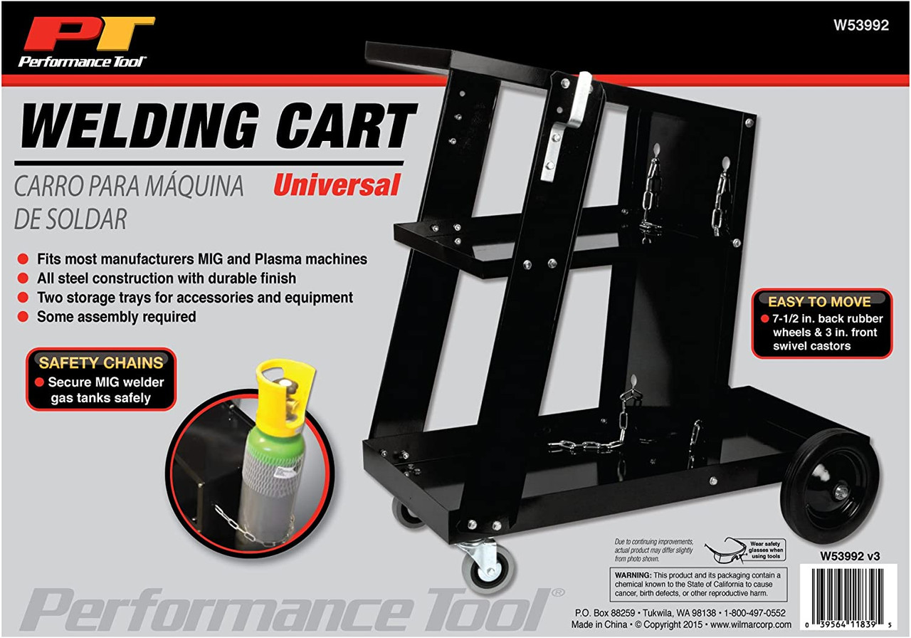 Universal Mobile Welding Cart with Storage Trays on Wheels for MIG Welders and Plasma Cutters, Black (W53992)