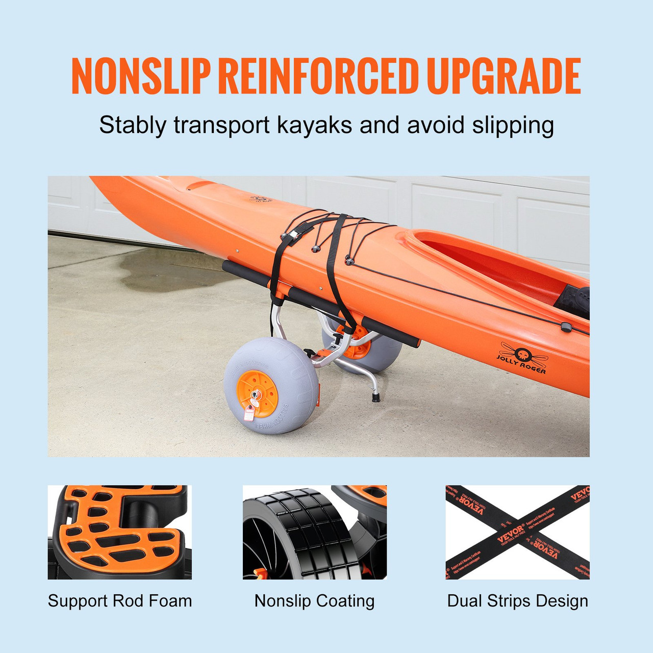 Heavy Duty Kayak Cart, Foldable Canoe Trolley Cart with 12'' Tires, Adjustable Width 6.69"-17.32",350 Lb Weight Capacity Kayak Trolley for Kayaks Canoes Paddleboards Float Mats Jon Boats