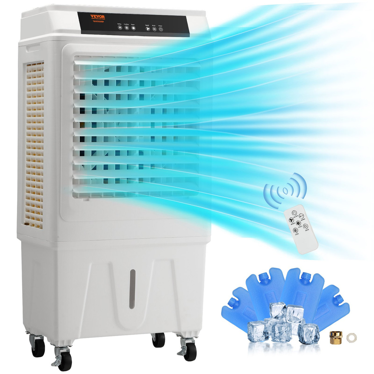 Evaporative Air Cooler, 3100 CFM, 135Â° Oscillating Swamp Cooler with Adjustable 3 Speeds and 12 H Timer, 9 Gal Portable Air Cooler for 950 Sq.ft, Indoor/Outdoor Use
