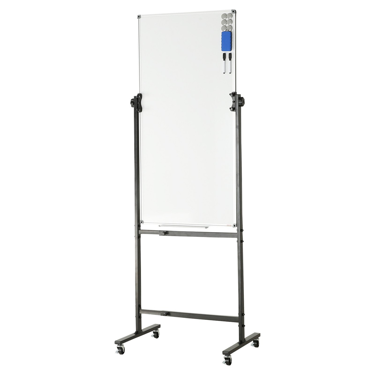 Rolling Magnetic Whiteboard, Double-sided Mobile Whiteboard 24x48 Inches, Adjustable Height Dry Erase Board with Wheels, 1 Magnetic Erase & 3 Dry Erase Markers & Movable Tray for Office School