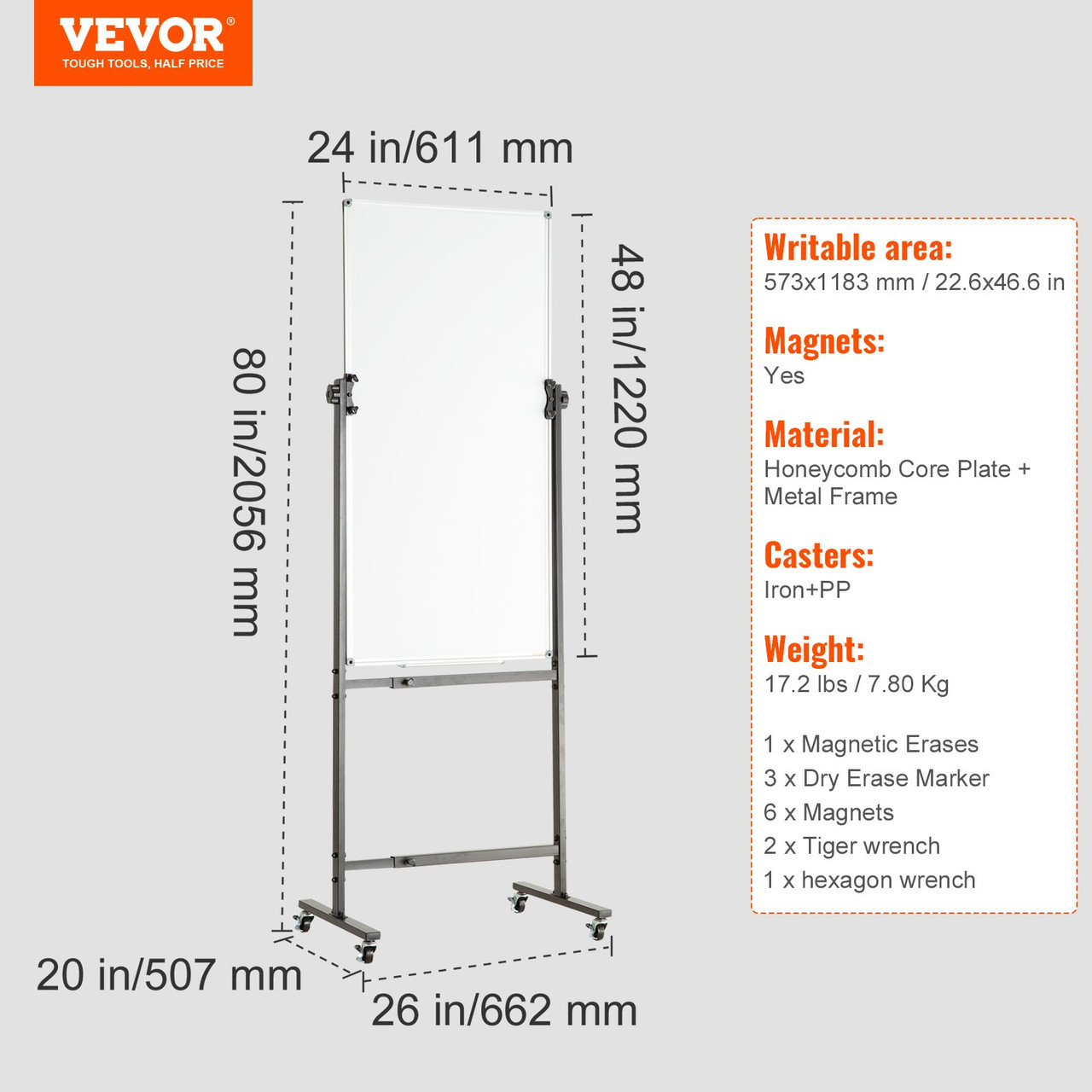 Rolling Whiteboard with Stand 48x36 Mobile Magnetic Whiteboard Adjustable  Height & Angle Dry Erase White Board on Wheels