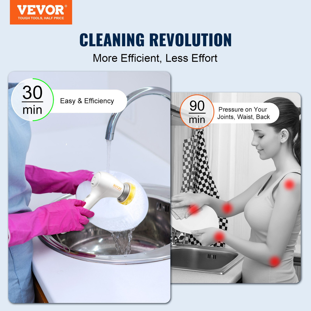 VEVOR Electric Spin Scrubber Cordless Cleaning Brush with 2 Adjustable Speeds and Extendable Long Handle 1.5H Runtime Power Shower Scrubber with 4