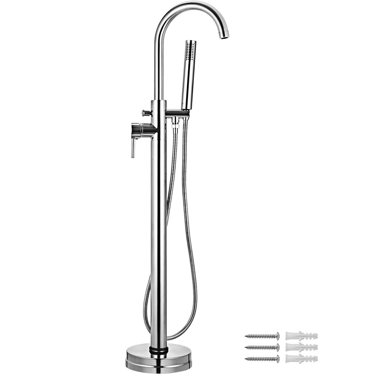 Freestanding Tub Filler, Bathtub Shower Mixer Taps Brass Chrome Plated, Floor Mount Single Handle Bathroom Tub Faucets with Hand Sprayer