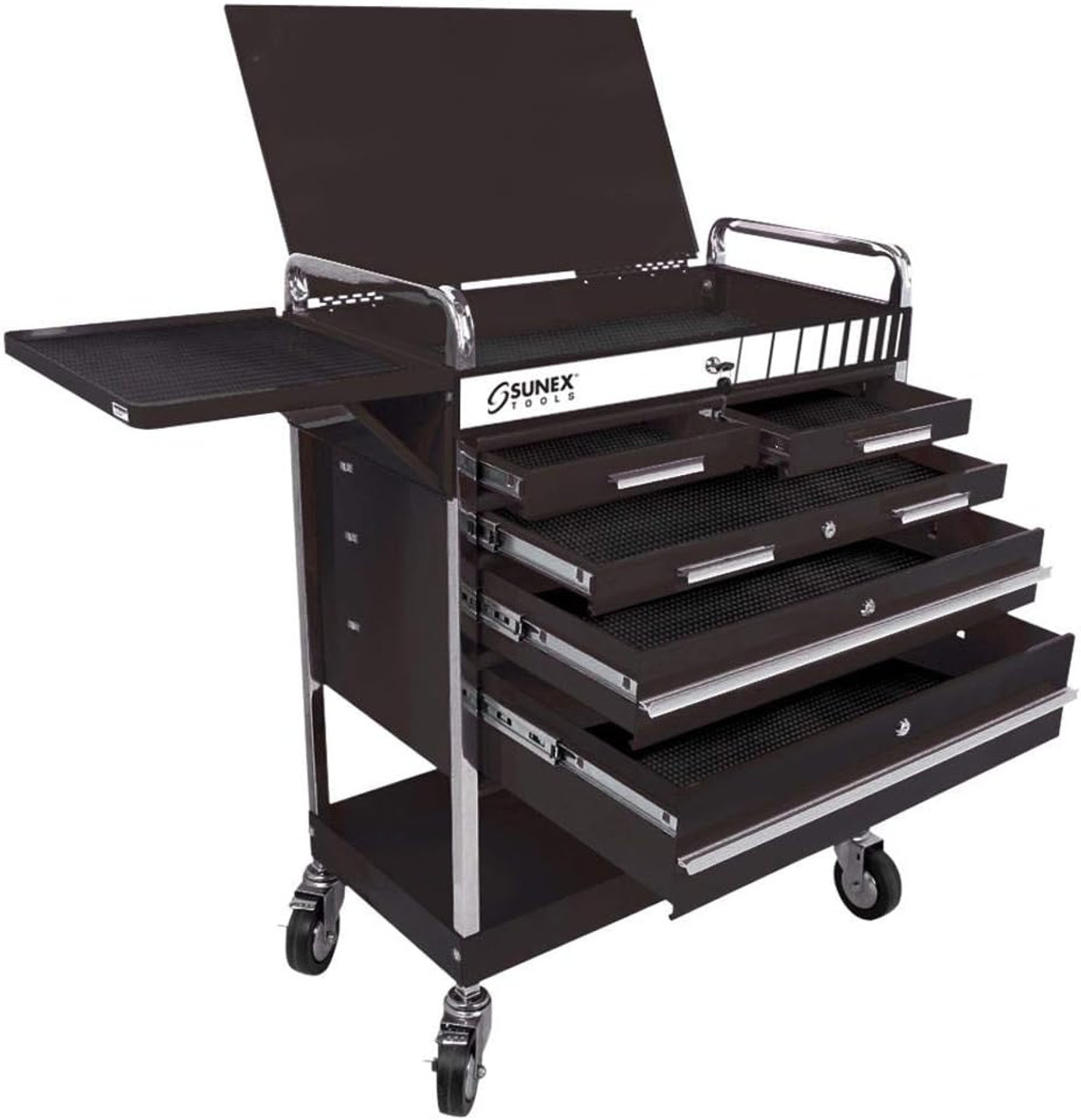 Sunex Professional 5 Drawer Service Cart with Locking Top- Black