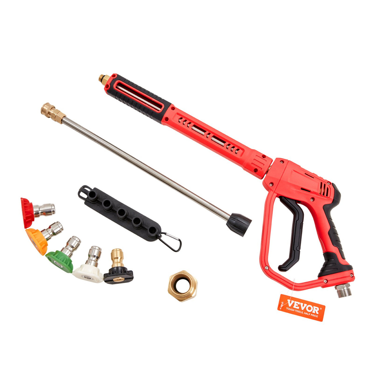 High Pressure Washer Gun, 4000 PSI, Power Washer Spay Gun with Replacement Extension Wand, M22-14mm Inlet & 1/4'' Outlet Hose Connector Foam Gun, Pressure Washer Handle with 5 Nozzle Tips